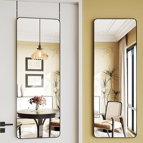 Protylctaster 19"x51"Over Door Mirrors, Hanging Mirror Over Doors,Back of Door Mirror Full Length,Full Body Mirrors for wall(Black) - color: Black-r, size: 51"L x 19"W