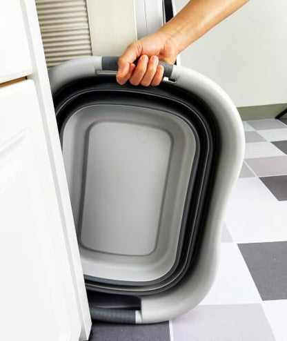 SAMMART 30L (7.9 gallon) Collapsible Plastic Laundry Basket - Foldable Pop Up Storage Container/Organizer - Portable Washing Tub - Space Saving Hamper/Basket (1, Grey/Deep Grey) - color: Grey/Deep Grey