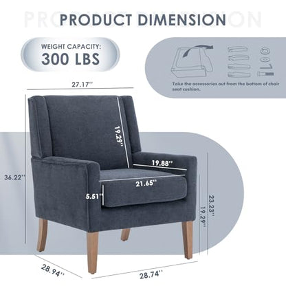 COLAMY Modern Wingback Living Room Chair, Upholstered Fabric Accent Armchair, Single Sofa Chair with Lounge Seat and Wood Legs for Bedroom/Office/Reading Spaces, Blue - color: Blue, size: Set of 1
