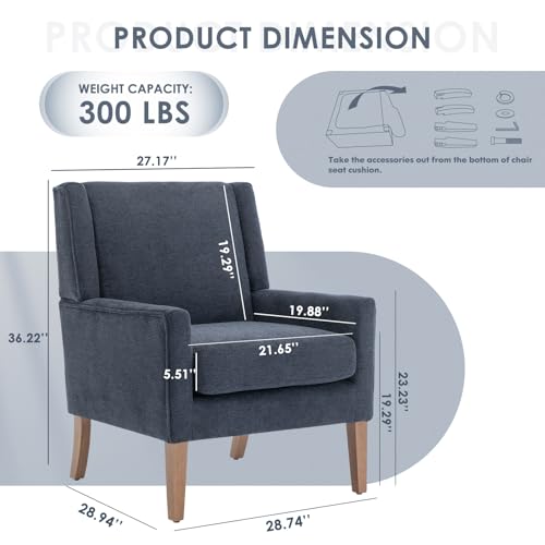 COLAMY Modern Wingback Living Room Chair, Upholstered Fabric Accent Armchair, Single Sofa Chair with Lounge Seat and Wood Legs for Bedroom/Office/Reading Spaces, Blue - color: Blue, size: Set of 1
