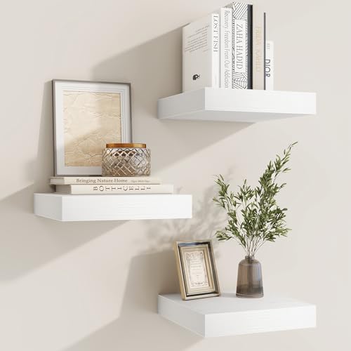 fuqing Floating Shelves for Wall, Wall Mounted Wood Floating Shelf with Invisible Brackets for Living Room, Bathroom, Bedroom, Kitchen Storage and Decor,6.5 Inch Set of 3, White - color: White, size: 6.5"W x 6.5"D , 3 Pack