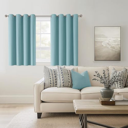 ChrisDowa Lake Blue Blackout Curtains 45 Inches Long 2 Panels for Bedroom | Room Darkening,Light Blocking,Thermal Insulated,Faux Linen,Farmhouse,Grommet,Window Treatment,Drapes,Living Room,52x45 - color: Sky Blue, size: 52"W x 45"L (Pack of 2)