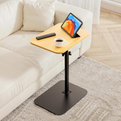 ZEAPTAC C-Shaped Side Table, 360° Swivel Height Adjustable, Lightweight Portable TV Tray Snack End Table for Couch Sofa Bed Small Spaces-Oak - color: Oak