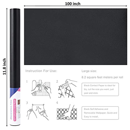 Arthome 11.8''x100'' Black Contact Paper, Self Adhesive Wallpaper Waterproof Gloss PVC Vinyl, Oil Proof,Black Wallpaper, Vinyl Paper for Furniture Cover Surface,Countertop,Kitchen,Shelf Liner - color: Black Matte, size: 11.8" x 100"