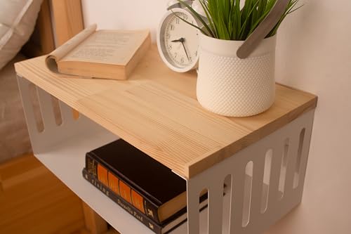Floating Nightstand with White Metal Base, Wooden Top and Sturdy Metal Base, Minimalist Bedside Table, Wall Mounted Shelf, Bedside Shelf (Natural) - color: Natural