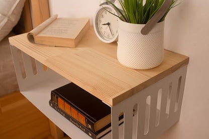 Floating Nightstand with White Metal Base, Wooden Top and Sturdy Metal Base, Minimalist Bedside Table, Wall Mounted Shelf, Bedside Shelf (Natural) - color: Natural