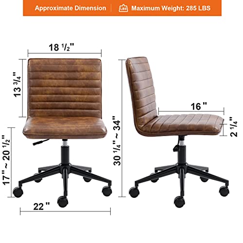 Furnimart Armless Office Desk Chair Task Chair Faux Leather Upholstered Task Chair Teen Desk Chair Mid-Back 360° Swivel Adjustable Small Chair (Leather-DustYellow) - color: Leather-dustyellow
