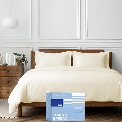 THREAD SPREAD 100% Egyptian Cotton Twin XL/Twin Duvet Cover Set - Luxury 400 Series Glee Collection Duvet Cover Twin Size, Soft & Durable Hidden Zipper Closure & 7 Corner Ties (3 PC, Ivory) - color: Ivory, size: 3 PC - Twin / Twin XL