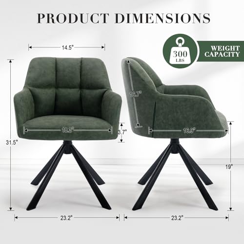 EALSON Comfy Leather Desk Chair Modern Computer Task Chair no Wheels Swivel Accent Chair with Mid Back Arm Chair for Living Room/Bedroom/Home Office, PU Green - color: Green