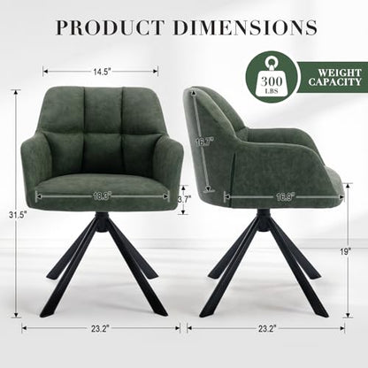 EALSON Comfy Leather Desk Chair Modern Computer Task Chair no Wheels Swivel Accent Chair with Mid Back Arm Chair for Living Room/Bedroom/Home Office, PU Green - color: Green
