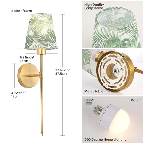 Shenmoyl Battery Operated Wall Sconces Set of 2, Flower Pattern Shade 5000 mAh Rechargeable Bulb with 12 RGB Colors Dimmable Wall Sconce for Living Room Bedroom - color: Leaf Shade