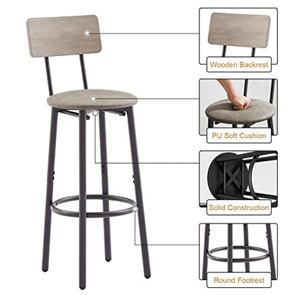 KIVENJAJA 3-Piece Bar Table Set for 2, Small 2-Tier Round Bistro Pub Dining Table & PU Upholstered Stools with Backrest, Counter Height Table and Chairs Set for Kitchen Small Space, Grey - color: Grey