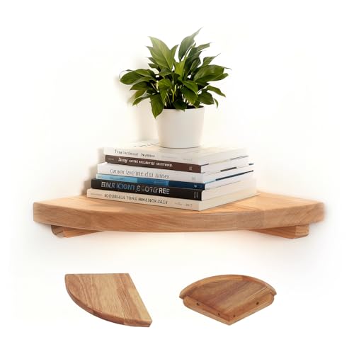 Natural Wood Corner Floating Shelf, 10" Wall-Mounted Corner Shelf for Bedroom, Bathroom & Living Room, Decorative & Functional Corner Shelf Wall