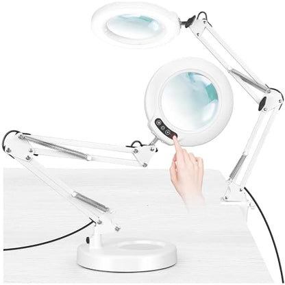 IVMAIE 12X Magnifying Glass with Light and Stand (No Acrylic Lens), 2-in-1 Lighted Magnifier with Clamp 5 Color Modes Dimmable LED Desk Lamp Hands Free for Painting Craft Sewing Hobby Close Work White - color: White