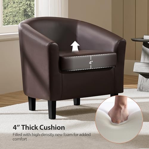 Yaheetech Accent Chairs Set of 2, Faux Leather Barrel Armchairs Espresso | Water-resistant Faux Leather Chairs with High-density Foam and Solid Wood Legs for Living Room, Waiting Room, Small Space - color: Espresso(faux Leather), style: without Ottoman