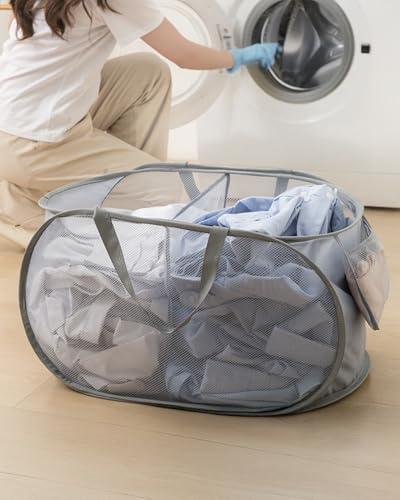 Collapsible Laundry Basket Foldable Pop-Up Mesh Hamper with Compartments and Handles, Breathable Clothes Organizer BLC733-03 - color: Grey, size: 22.83'' * 14.17'' * 14.17''
