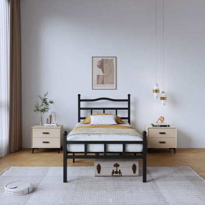 SHOANED 14 Inch Metal Bed Frame - Twin Size Heavy Duty Bedframe with Headboard & Footboard Black Basic Steel Slats Platform No Box Spring Needed/Easy Assembly/Noise Free - size: Twin, style: 14 Inch with Footboard
