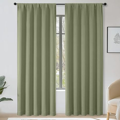 Sally Sage Green Blackout Curtains 84 Inches Long 2 Panels Set for Bedroom Living Room, Solid Thermal Insulated Privacy Room Darkening Window Treatment Drapes, 2 Pcs Each W50 x L84 Inch, Sage - color: Sage Green, size: 50"W x 84"L (Pack of 2)