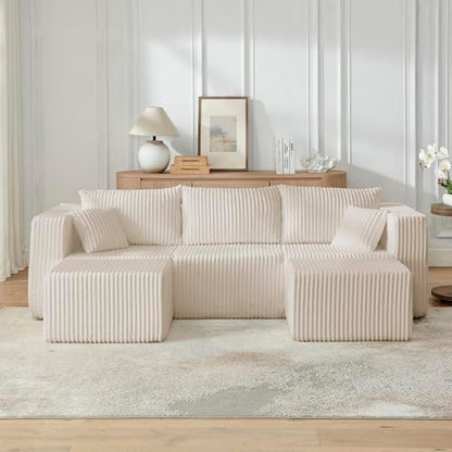 Compact Modular sectional,Compressed Corduroy Sofa with Modern Minimalist Style, Ultra-Comfy Compression Modular Sofa with Space-Saving Efficient Design-Beige