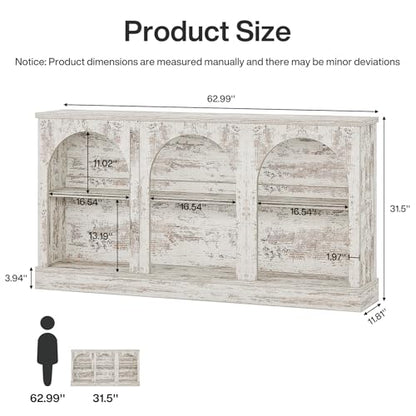 Tribesigns Console Table with Storage, 63" Long Arched Entryway Table | 3 Tier Wooden Farmhouse Rectangular Sofa Table Behind The Couch for Entrance, Hallway, Living Room, Distressed White - color: Distressed White
