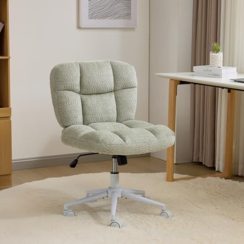 VINGLI Cute Armless Small Vanity Chair w/Plush Cushion &Fluffy Backrest, Comfy Swivel Chenille Office Desk Chair with 360° Wheels, Height Adjustable Makeup Chair for Bedroom&Dressing Room, Mint Green - color: Mint Green