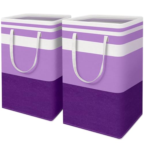 HomeHacks 2 Pack Laundry Baskets, Laundry Hampers Bags (Purple 88Lx2) | Waterproof, Freestanding, Collapsible Clothes Hamper with Reinforced Handles in Laundry Room, Dorm, Bathroom, Bedroom - color: Purple, size: 88L