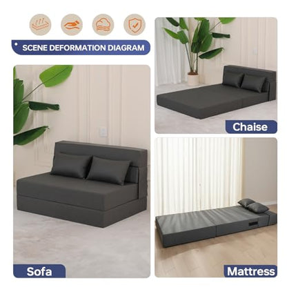 Fvkind Foldable Mattress Chair, Convertible Design, Standard Size, Gray | High-Density Foam - Floor Mattress Function - Living Room & Bedroom - Adults & Family Use - Reading & Lounging - color: Dark Grey, size: Standard