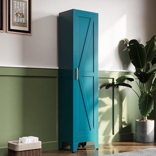 67“H Blue Narrow Kitchen Cabinet, Metal Skinny Pantry Storage Cabinet,Tall Narrow Bathroom Storage Cabinet with Adjustable Shelves,Slim and Thin Pantry Cabinets for Living Room Dining Room - color: Blue, size: 67"H-1Door