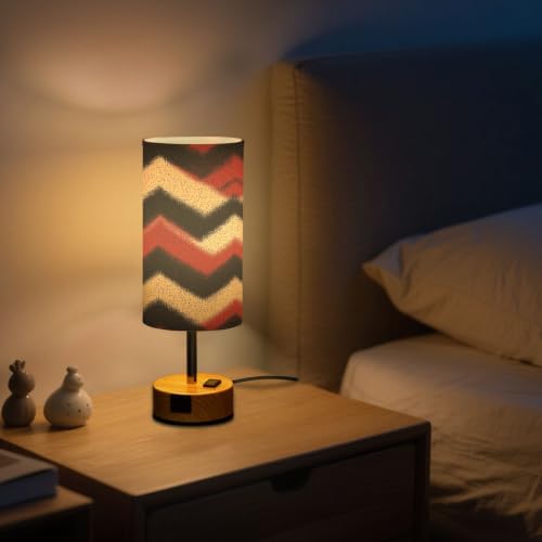 Kigai Colorful Folded Threads Touch Control Bedside Table Lamp 3 Way Dimmable Nightstand Lamp with USB A+C Charging Ports & AC Outlet Fabric Shade for Bedroom Desk Living Room
