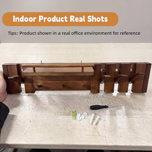 Nuanchu Wall Mounted Coat Rack with Shelf, Walnut Wood Piano Key Hanger with 7 Magnetic Flip Hooks for Entryway Closet Bedroom Bathroom Kitchen