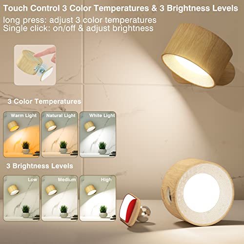 Deyagoo LED Wall Sconce, Rechargeable Wall Light with Remote-Wood | 3 Colors, Dimmable, Magnetic Rotating Head, 360 Degree Rotate - color: A-Wood
