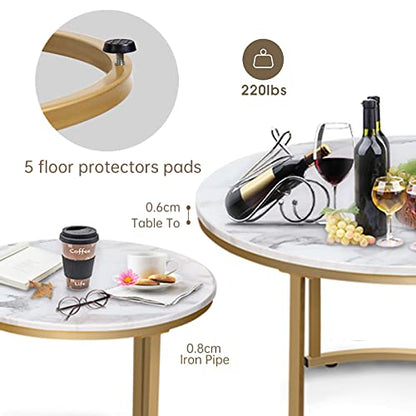 Nesting Coffee Table Faux White Marble for Small Place 2 Sets Modern Furniture Living Room Sets End Side Table Night Stand for Bed Room Dining Room - color: White Marble
