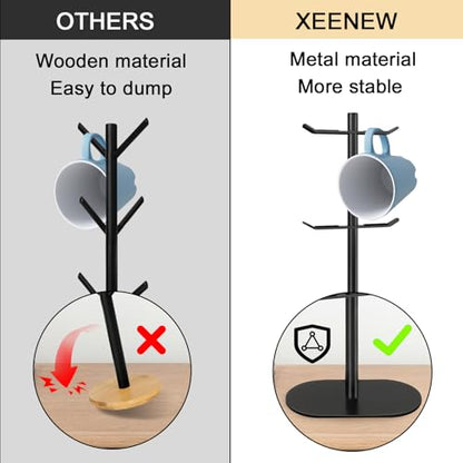 Cup Holder Tree with 6 Hooks, Metal Coffee Mug Rack Stand (Black) - color: Matte Black-A