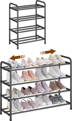 KANAV 4-Tier Expandable Shoe Rack – Adjustable Shoe Organizer & Shoe Storage for Closet, Entryway, and Front Door – Space-Saving Shoe Shelf and Rack Organizer for Home - Black - color: Black, size: 4-Tiers