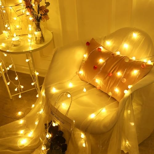 Globe String Lights Plug in, 10ft 20 LED Globe Crystal Ball Warm White Fairy Lights for Birthday Holiday Christmas Wedding Party Home Decoration