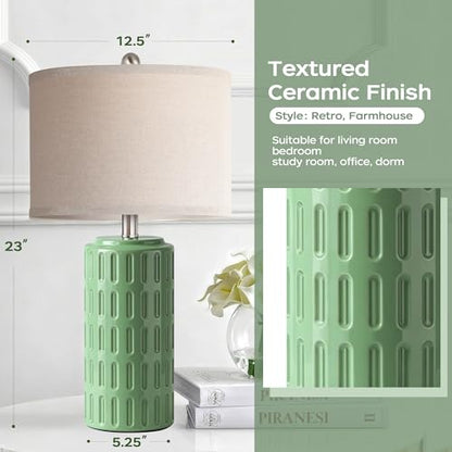 23" Farmhouse Modern Ceramic Table Lamp Set of 2 - Sage Green Bedside Lamps for Bedroom & Living Room, Nightstand, Desk, End Table - color: Sage Green