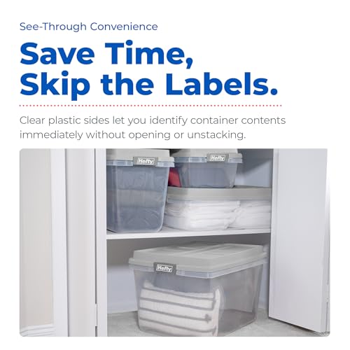 Hefty 32 Qt Hi-Rise Storage Bin with Lid, Stackable Plastic Storage Container, Organizer for Home, Garage & Closet, 6 Pack, Gray - size: 32 QT - 6 Pack