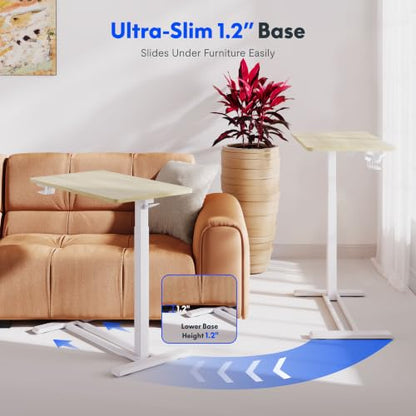 FLEXISPOT H7 32" Pneumatic Height-Adjustable Overbed Table with Wheels | C-shaped bedside table TV Tray,Medical End Side Table,Laptop desk for sofa and home office use,31.5"W x 17.7"D,White Wood - color: White Wood Grain, size: Large