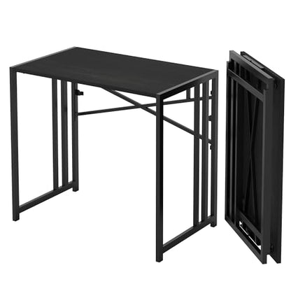 Lutown-Teen Narrow Folding Computer Desk 35 inch, Black | Writing Gaming Computer Desk for Small Spaces, No Assembly Required Small Office Table - color: Black, size: 35 Inch