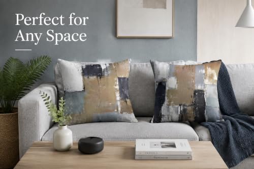 Brown Grey Abstract Throw Pillow Covers 16x16 Set of 4 | Brown, Grey & Taupe Modern‑Art Cushion Cases, neutral aesthetic pillowcases for sofa, bedroom & chair - color: Earth Tone Brown and Blue Grey, size: 16" x 16" (Pack of 4)