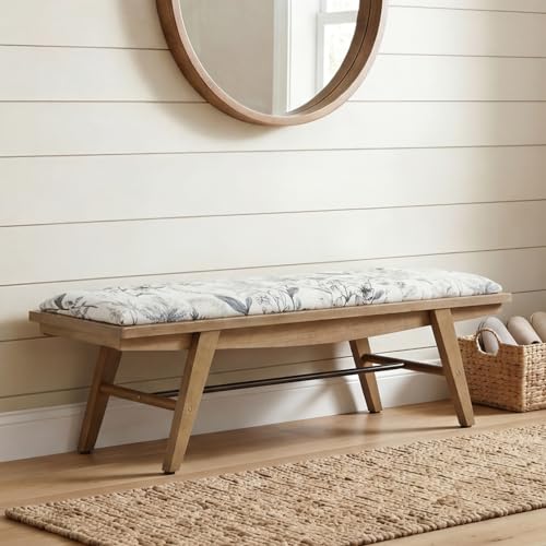 51'' Entryway Bench Linen Upholstered Shoe Benches Farmhouse Dining Table Benches for for Hallway Living Room Bedroom End of Bed, Blue Pattern - color: Floral Pattern, size: 51''
