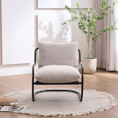 Ergonomic Low Profile Accent Armchair, Modern Upholstered Lounge Reading Chair with Heavy-Duty Metal Frame, Comfy Small Space Side Chair for Living Room Bedroom Office,Beige - color: Beige