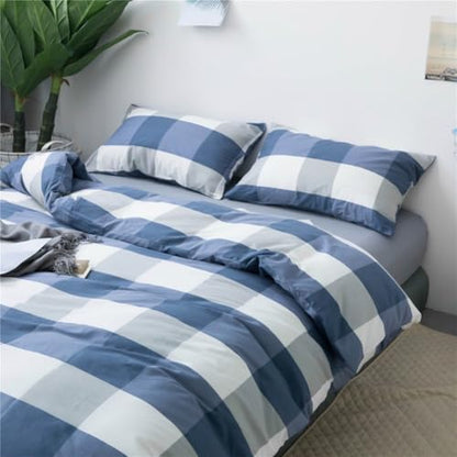 LifeTB Blue White Plaid Duvet Cover Twin Modern Soft 100% Cotton Comforter Cover Simple Style Plaid Grid Duvet Cover with 2 Pillowcases Blue White Grey Checked Bedding Set Twin - color: A2# Plaid, size: Twin(68"x86")