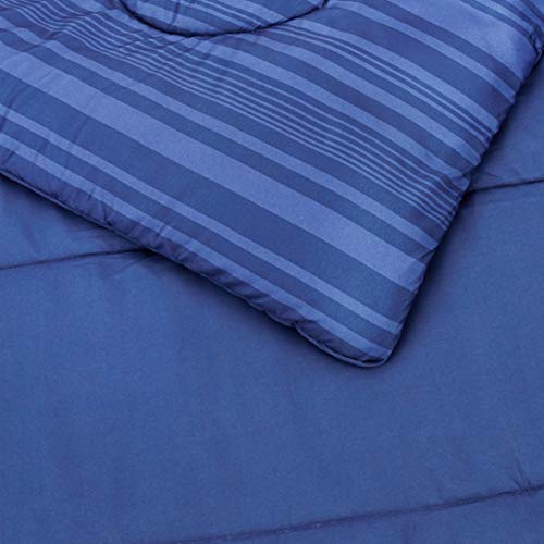 Amazon Basics Twin/Twin XL Comforter Set with Sheets, 5-Piece Blue Calvin Striped Bedding, Lightweight Microfiber Bed-in-a-Bag, Machine Washable - color: Blue Calvin Stripe, size: Twin/Twin XL, style: 1-Pack