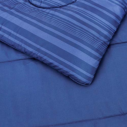 Amazon Basics Twin/Twin XL Comforter Set with Sheets, 5-Piece Blue Calvin Striped Bedding, Lightweight Microfiber Bed-in-a-Bag, Machine Washable - color: Blue Calvin Stripe, size: Twin/Twin XL, style: 1-Pack