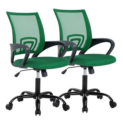 PayLessHere Office Computer Chair Ergonomic Cheap Desk Chair Adjustable Comfortable Mid Back Task Rolling Swivel with Lumbar Support for Home Office (Pack of 2, Green) - color: Green, style: pack of 2