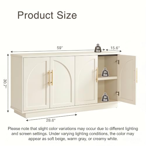 Fatmok 59" Sideboard Buffet Cabinet & TV Stand Set of 2, Modern Arched Credenza with Adjustable Shelves and Long Metal Handles, Wood Console Coffee Bar Storage for Living Room, Beige(Not White) - color: Aa-beige