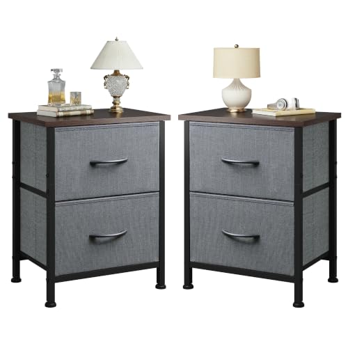 WLIVE Night Stand Set 2, Dresser and Nightstand Sets, Small Dresser for Bedroom with 2 Drawers, End Table with Fabric Bins for Closet, Bedside Furniture, College Dorm, Dark Grey | Versatile Small Side Table, Sturdy Metal Frame & Adjustable Feet, 15-Min Qu