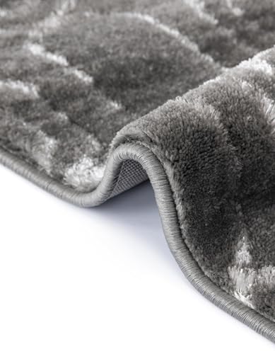 Rugs.com - Vogue Geo Rug – 5 Ft Runner Gray and Silver High-Pile Textured Rug – Modern Geometric Runner for Hallways, Entryways, and Bedside Areas - color: Gray and Silver, size: 2' x 5'1" (Runner)