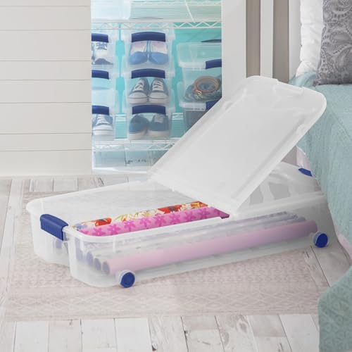 66 Quarts of Transparent Plastic Storage Box, with A Lockable Lid, Large Capacity Storage Box, Stackable and Durable, Suitable for Bedrooms, Garages, Tool Rooms, and Office Organization